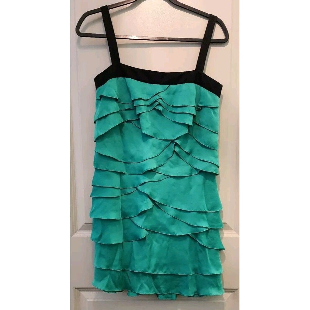 BCBG MAXAZRIA Womens Green Layered Ruffle Cocktail Homecoming Holiday Dress
